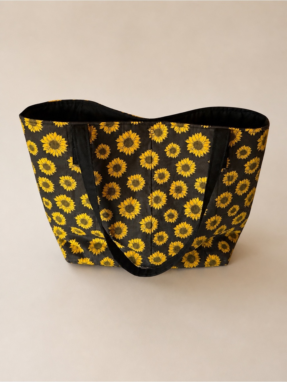 Black Sunflower Print Tote Bag